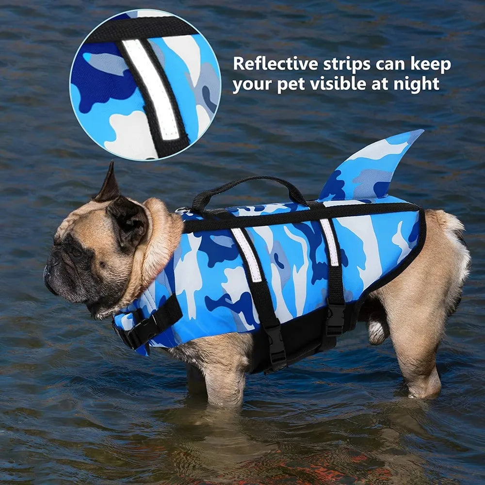 Shark Fin Dog Life Jacket – Adjustable Buoyancy Swim Vest - Ditzy Petunia