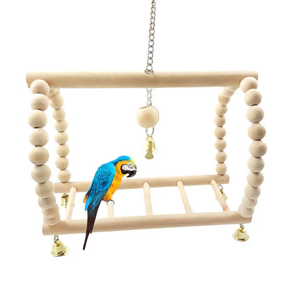 8PCS Natural Wooden Bird Toys – Swing, Perch, Bridge & More