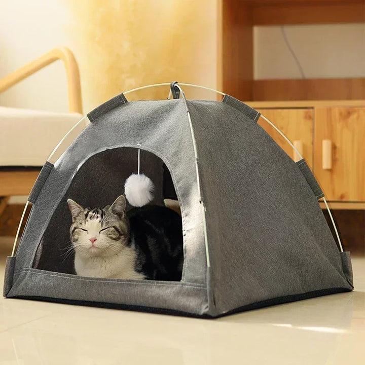 Warm Cat Tent Bed &amp; Cave House – Breathable, Removable Cushion, Non-Slip Base