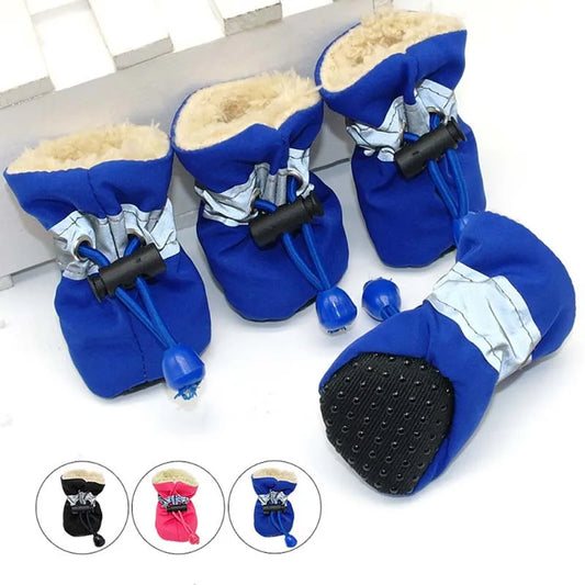 4pcs Anti-skid Waterproof Dog Boots – Warm, Non-Slip Paw Protectors for Small and Medium Dogs