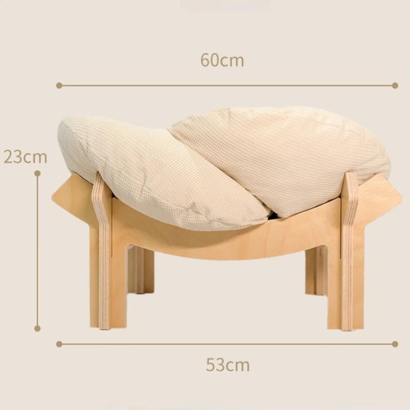 Breathable Wooden Cat Bed with Petal Cushion – Birch Board Pet Nest