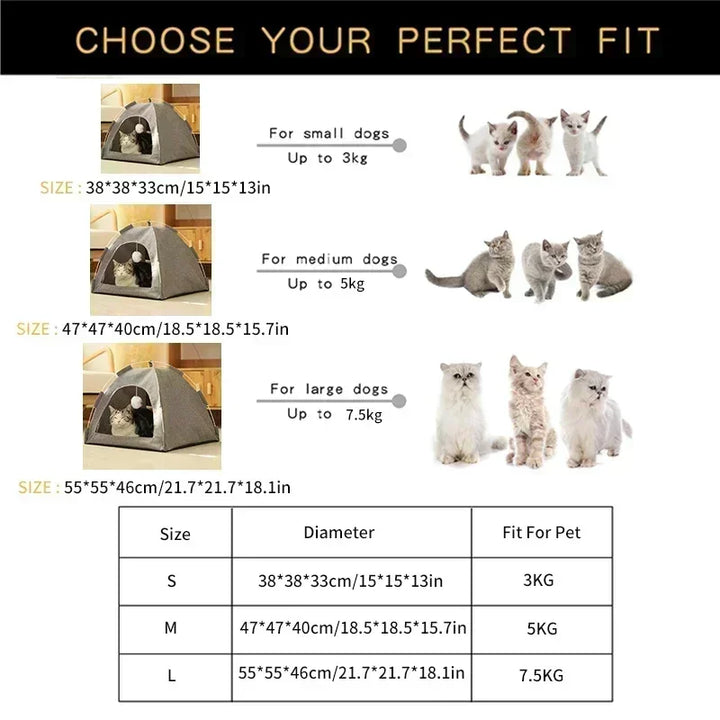 Warm Cat Tent Bed &amp; Cave House – Breathable, Removable Cushion, Non-Slip Base