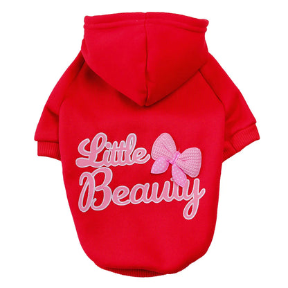 Soft Warm Dog Hoodie with Leash Hole & Bowtie – Fleece Lined Sweatshirt for Small Dogs & Cats, Fall Winter Pet Apparel