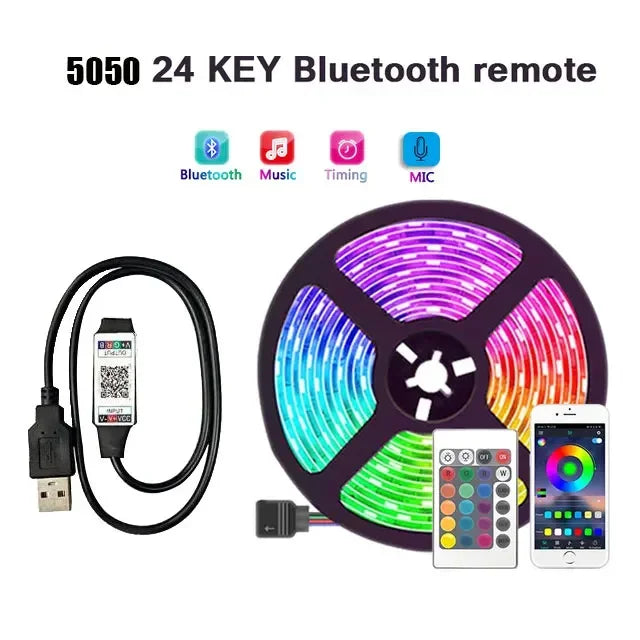 1-30M USB LED Strip Lights with APP Control | 5050 RGB Color Changing Flexible LED Light for Room Decor, TV Backlight, and Diode Lamp Tape Ditzy Petunia
