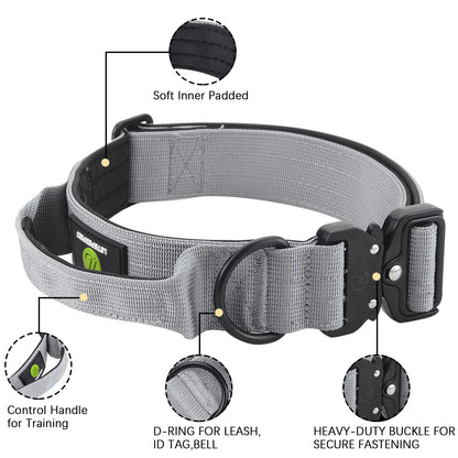 Tactical Nylon Dog Collar with Handle – Adjustable, Padded, and Heavy-Duty for Large Dogs