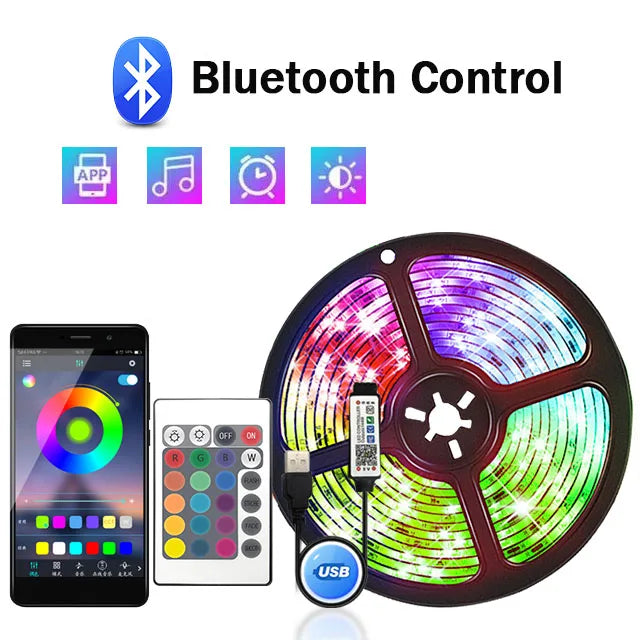 1-30M USB LED Strip Lights with APP Control | 5050 RGB Color Changing Flexible LED Light for Room Decor, TV Backlight, and Diode Lamp Tape Ditzy Petunia