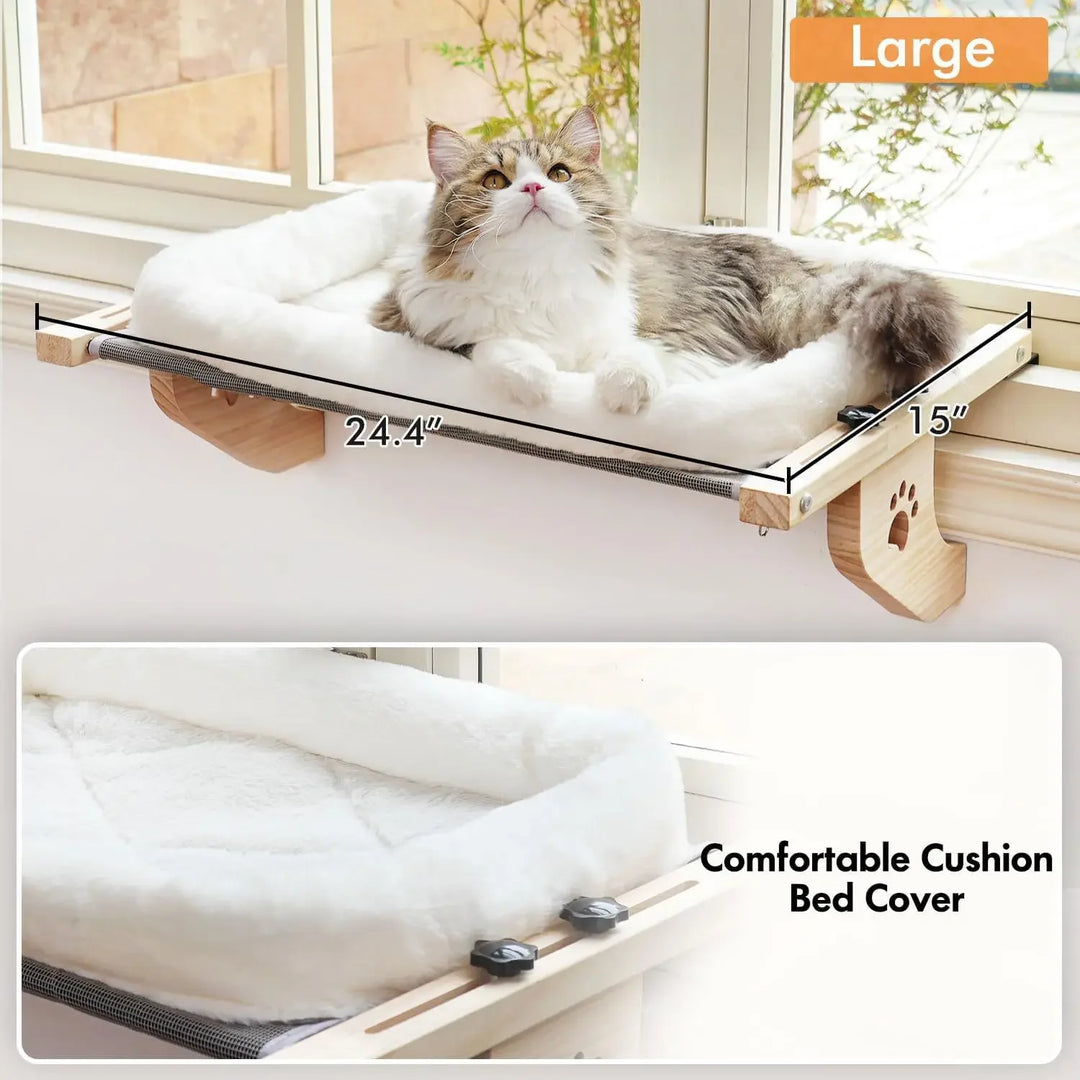 Cordless Cat Window Hammock — Foldable Sunny Window Bed with Removable Plush Cover