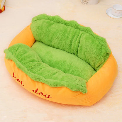 Hot Dog Dog Bed — Breathable Plush Washable Pet Sofa with Anti-Slip Base