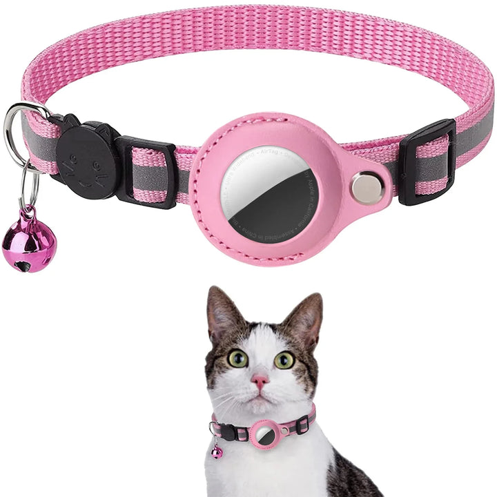 Cat AirTag Holder Collar - Reflective, Adjustable &amp; Waterproof - Ditzy Petunia