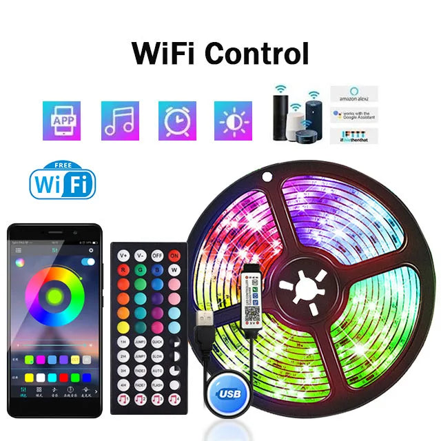 1-30M USB LED Strip Lights with APP Control | 5050 RGB Color Changing Flexible LED Light for Room Decor, TV Backlight, and Diode Lamp Tape Ditzy Petunia