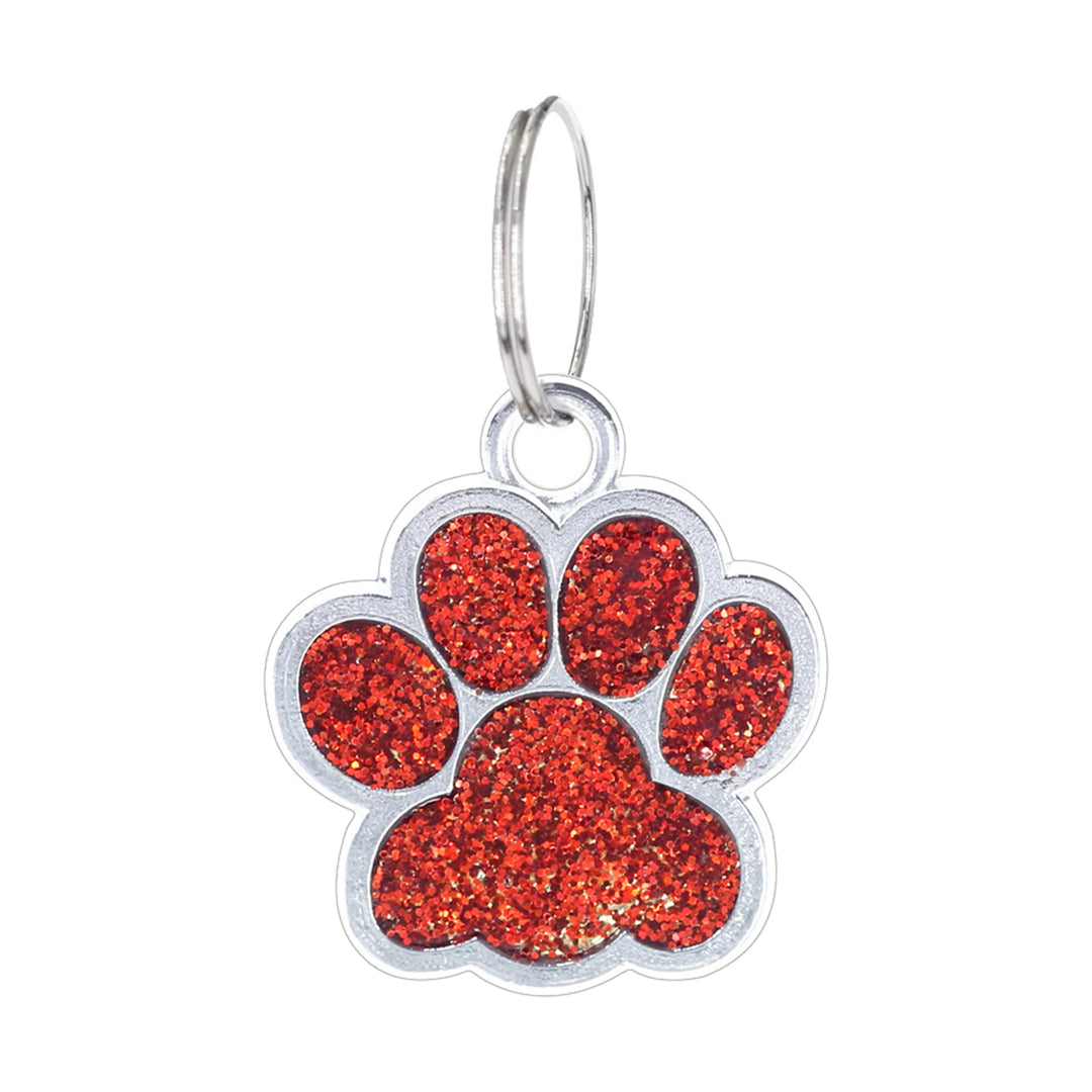 Custom Engraved Paw-Shaped Pet ID Tag – Reflective Glitter Name Tags for Dogs &amp; Cats - Ditzy Petunia