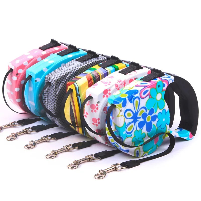 Retractable Dog Leash with Quick Lock – Tangle-Free Tape Lead for Small to Large Dogs - Ditzy Petunia