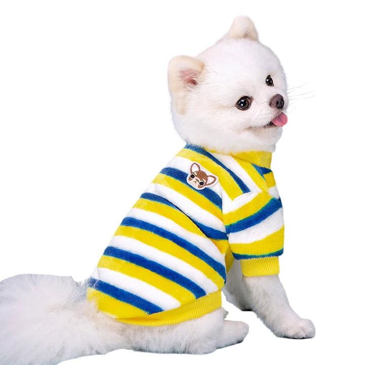 Rainbow Striped Dog Clothes - Warm Fleece Vest Shirt for Small Dogs &amp; Cats, Winter Apparel - Ditzy Petunia