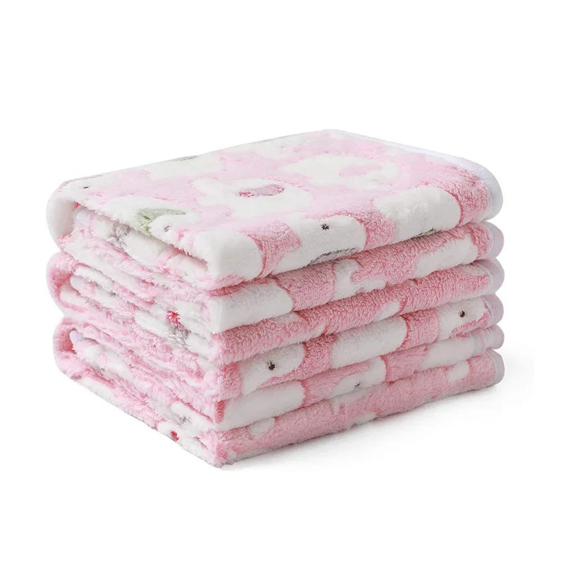 Ultra-Soft Coral Fleece Pet Blanket – Elephant &amp; Paw Print Designs - Ditzy Petunia