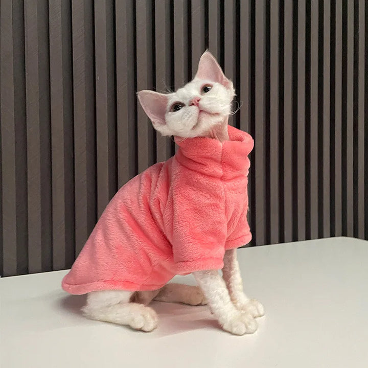 Turtleneck Cat Sweater Coat - Warm Fleece Winter Clothes for Hairless Cats &amp; Small Dogs Ditzy Petunia