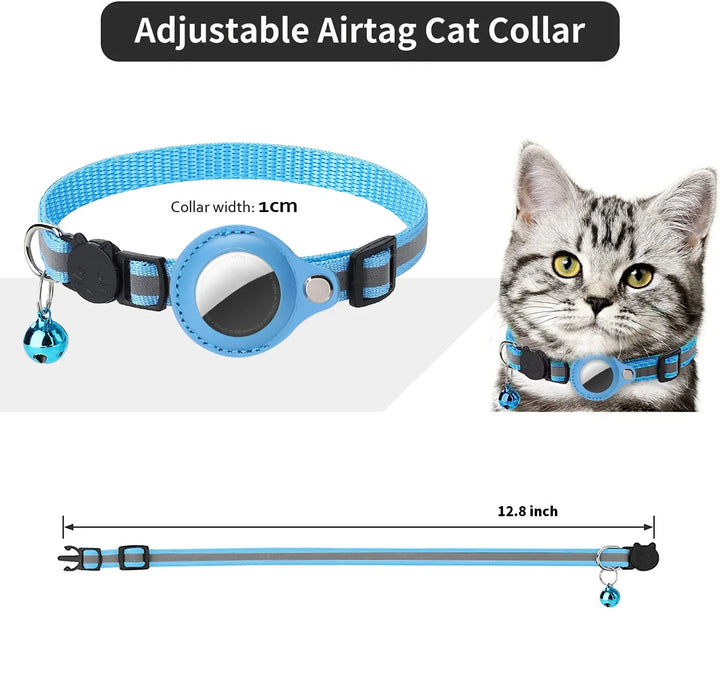Cat AirTag Holder Collar - Reflective, Adjustable &amp; Waterproof - Ditzy Petunia