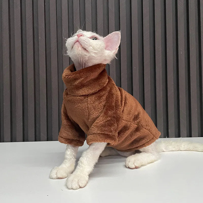Turtleneck Cat Sweater Coat - Warm Fleece Winter Clothes for Hairless Cats &amp; Small Dogs Ditzy Petunia