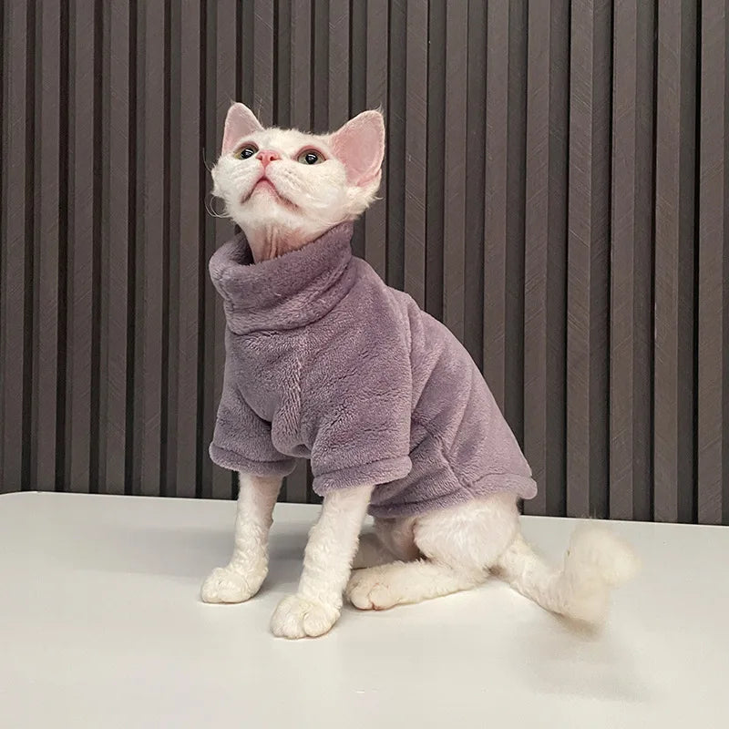 Turtleneck Cat Sweater Coat - Warm Fleece Winter Clothes for Hairless Cats &amp; Small Dogs Ditzy Petunia
