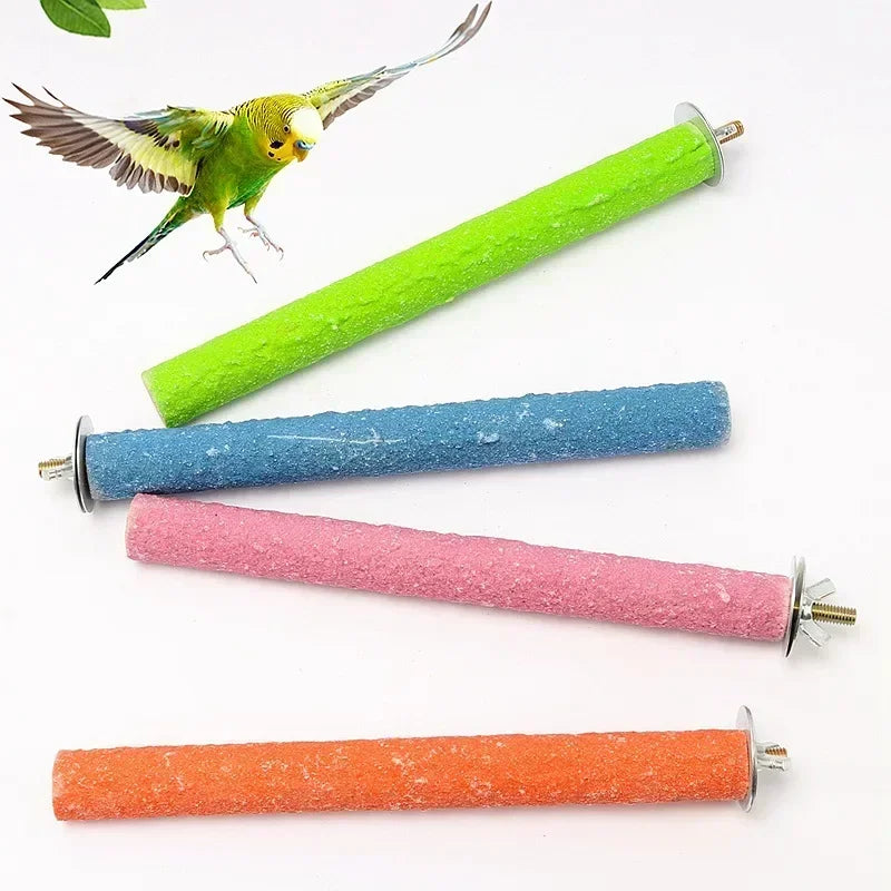 Natural Wooden Parrot Perch Stick – Non-Toxic Colored Sand Chewing & Claw Grinding Toy for Birds & Small Pets - Ditzy Petunia