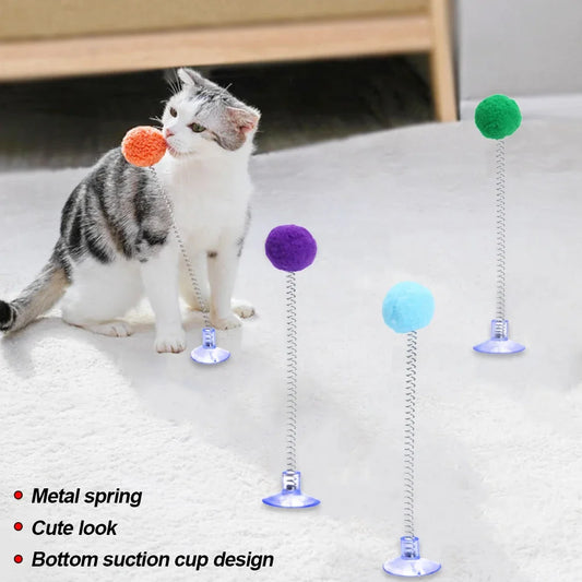 Cat Fur Ball Spring Toy with Suction Cup – Interactive Playtime for Indoor Cats