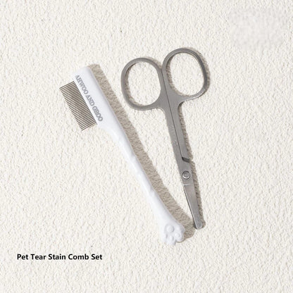 Pet Facial Cleaning Comb & Scissors Set – Tear Stain Remover & Grooming Tool for Dogs and Cats