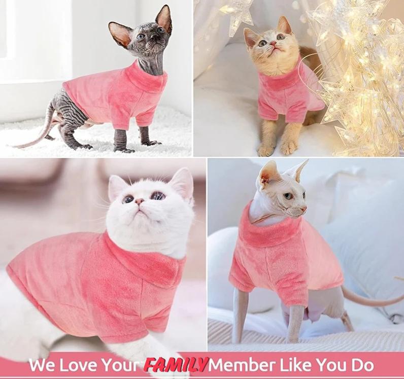 Turtleneck Cat Sweater Coat - Warm Fleece Winter Clothes for Hairless Cats &amp; Small Dogs Ditzy Petunia