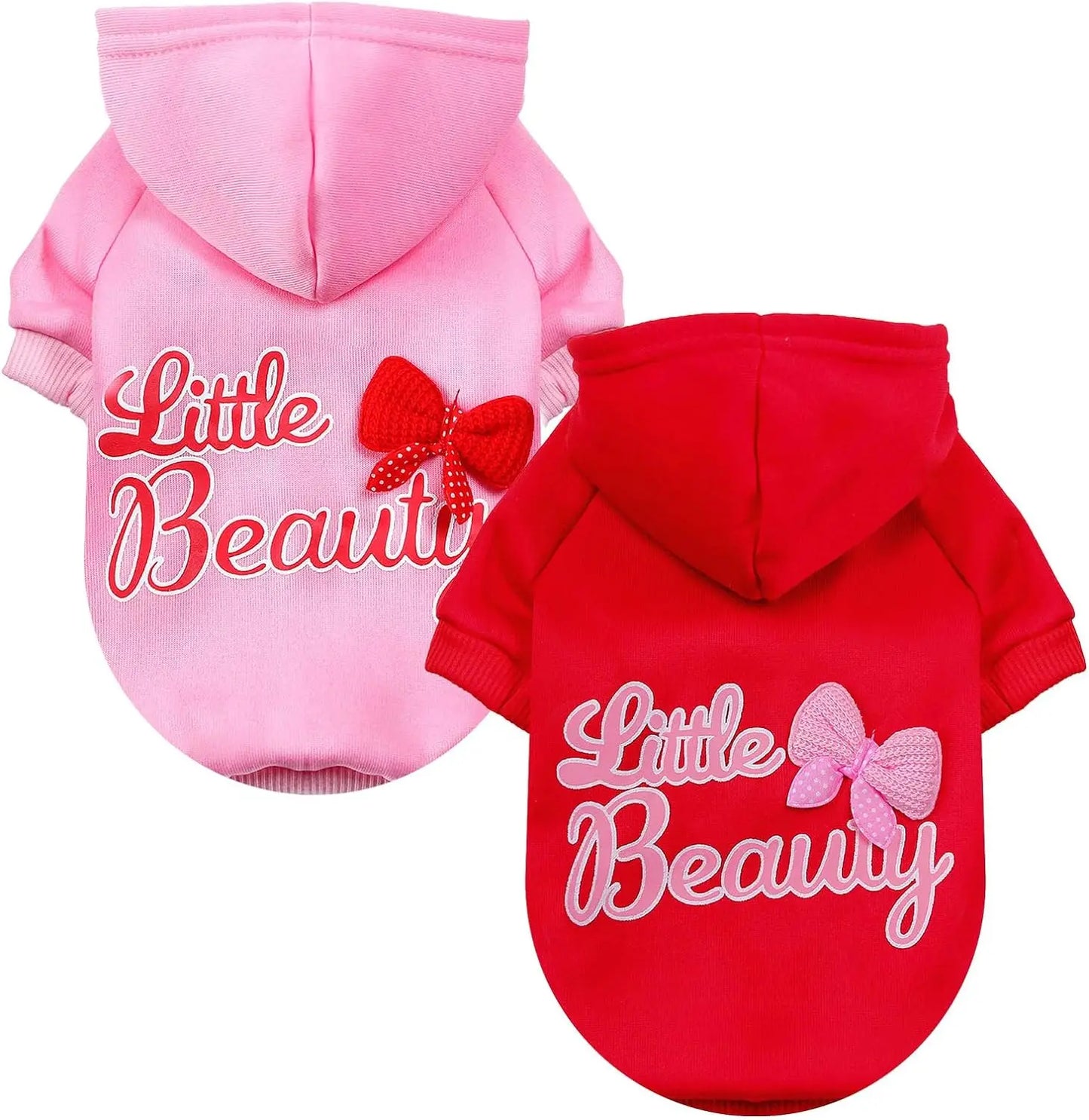 Soft Warm Dog Hoodie with Leash Hole & Bowtie – Fleece Lined Sweatshirt for Small Dogs & Cats, Fall Winter Pet Apparel