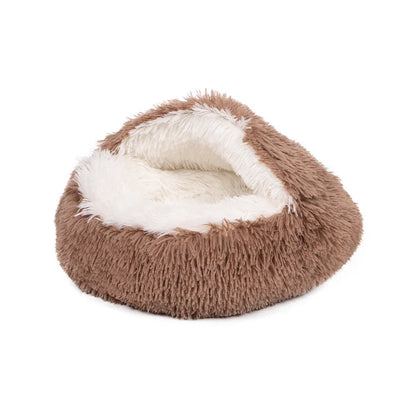 Hooded Plush Cat Nest Bed – Breathable Long Hair Pet Cave