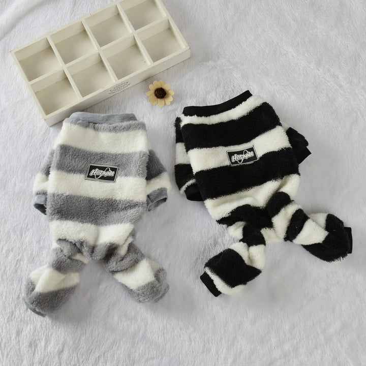 Soft Stripe Fleece Dog Sweatshirt - Warm Hooded Coat for Small Dogs, Cats, &amp; Puppies - Ditzy Petunia