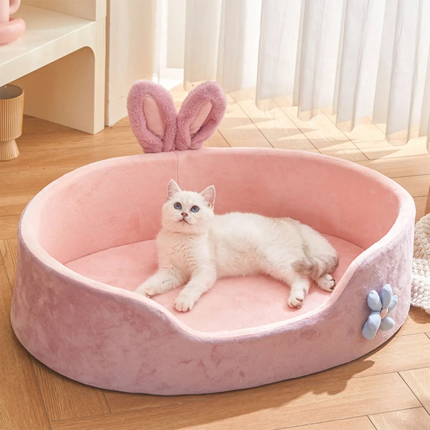 Soft Breathable Pet Bed for Dogs & Cats – Removable Cover, All-Season Comfort (Pink)