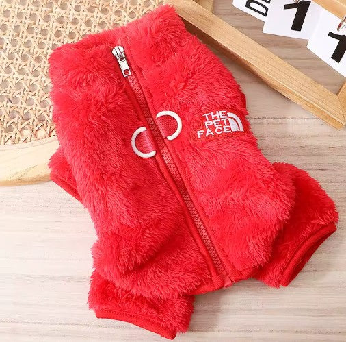 Winter Dog Jumpsuit Coat - Warm Fleece Pet Jacket with Zipper & Harness for Small Dogs Cats - Ditzy Petunia