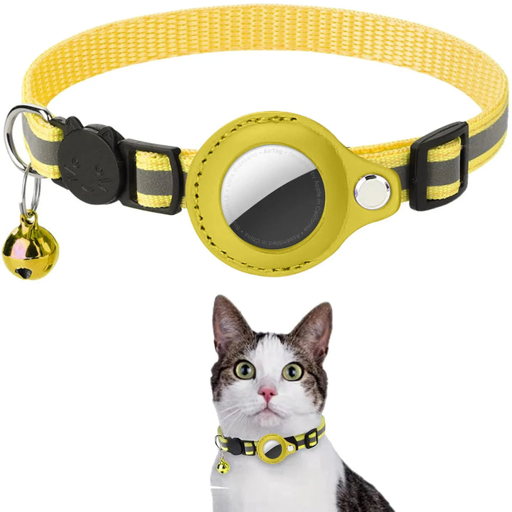 Cat AirTag Holder Collar - Reflective, Adjustable &amp; Waterproof - Ditzy Petunia