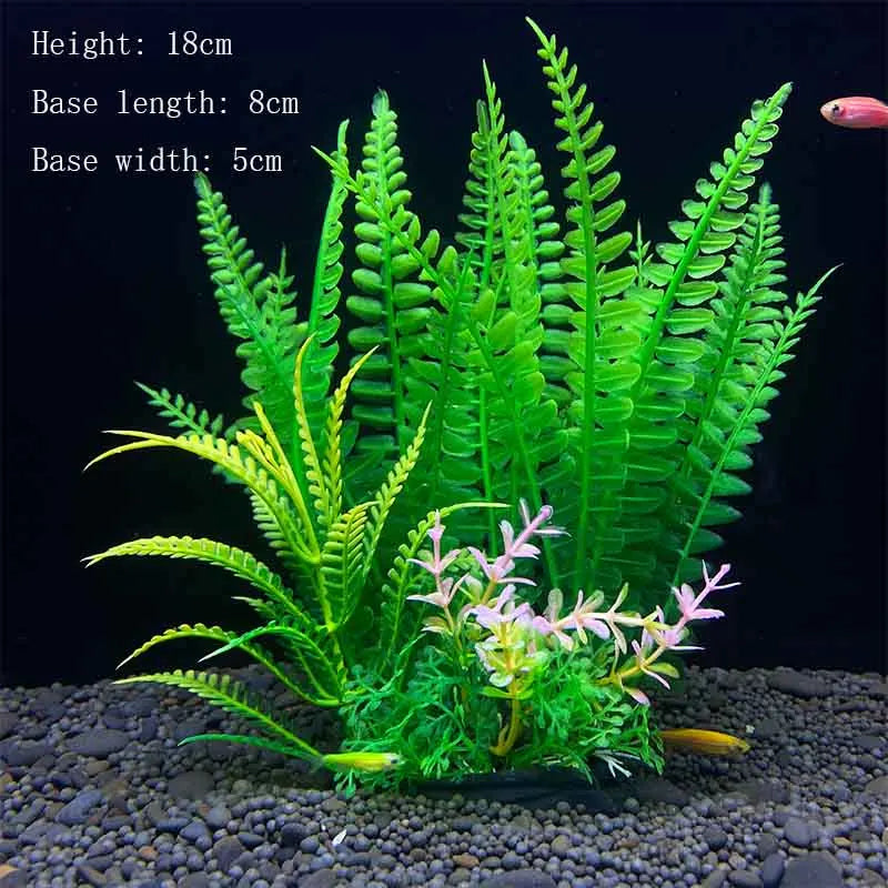 Artificial Aquarium Plant Decoration – Plastic Greenery with Resin Base