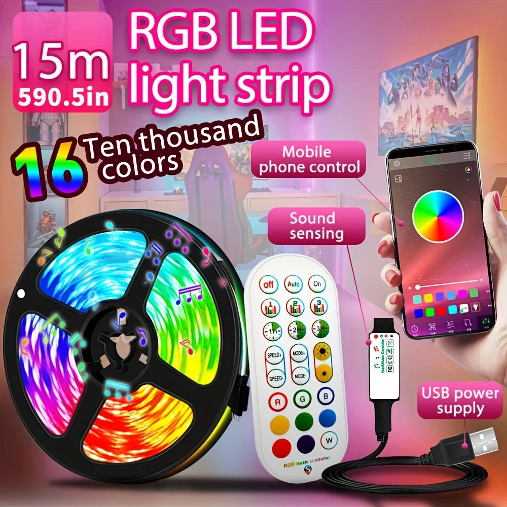 1-30M USB LED Strip Lights with APP Control | 5050 RGB Color Changing Flexible LED Light for Room Decor, TV Backlight, and Diode Lamp Tape Ditzy Petunia