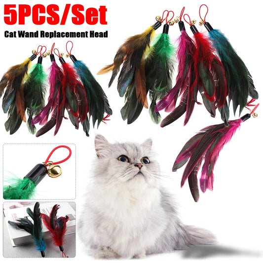 🐾 5-Pack Cat Teaser Wand Replacement Feather Toys