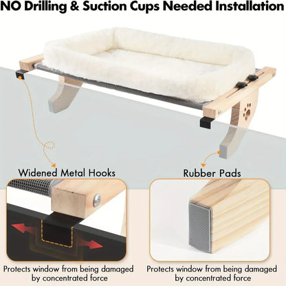 Cordless Cat Window Hammock — Foldable Sunny Window Bed with Removable Plush Cover