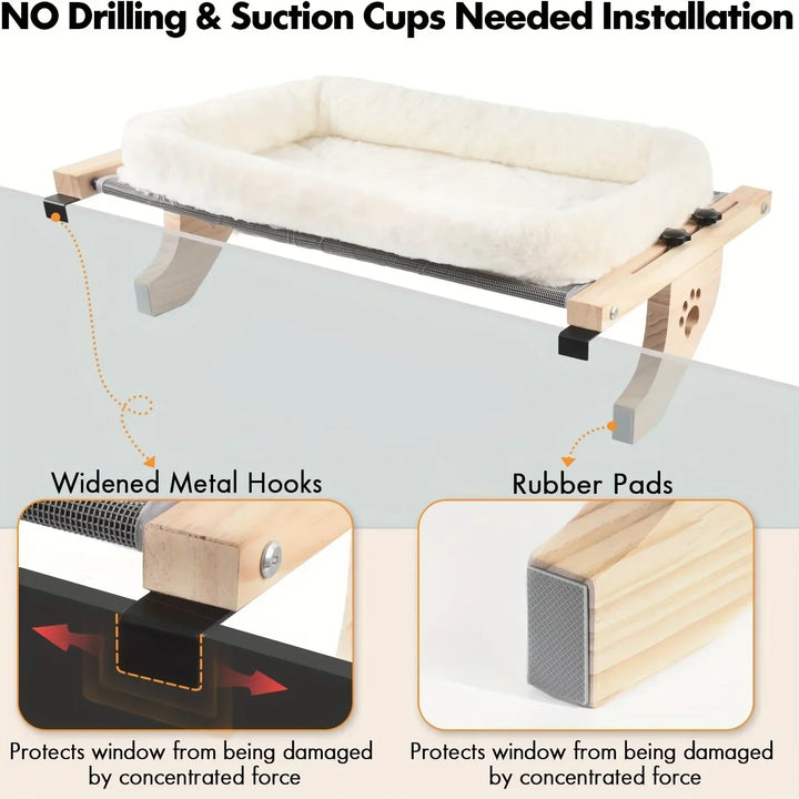 Cordless Cat Window Hammock — Foldable Sunny Window Bed with Removable Plush Cover