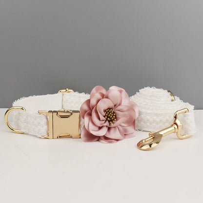 Personalized Floral Dog Collar, Leash & Harness Set – Custom Engraved Name Tag for Weddings & Everyday Use
