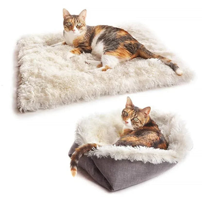 Foldable Plush Pet Bed Mat for Cats & Small Dogs — Eco-Friendly 2-in-1 Washable Sleeping Pad