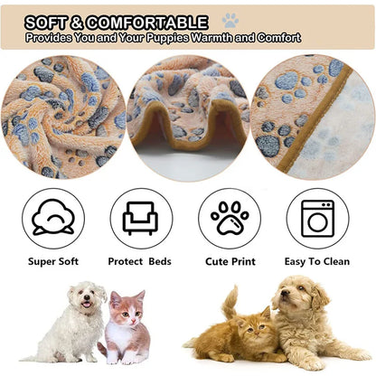 Ultra-Soft Coral Fleece Pet Blanket – Elephant & Paw Print Designs