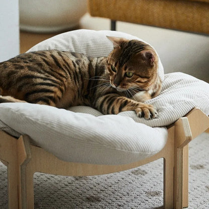 Breathable Wooden Cat Bed with Petal Cushion – Birch Board Pet Nest