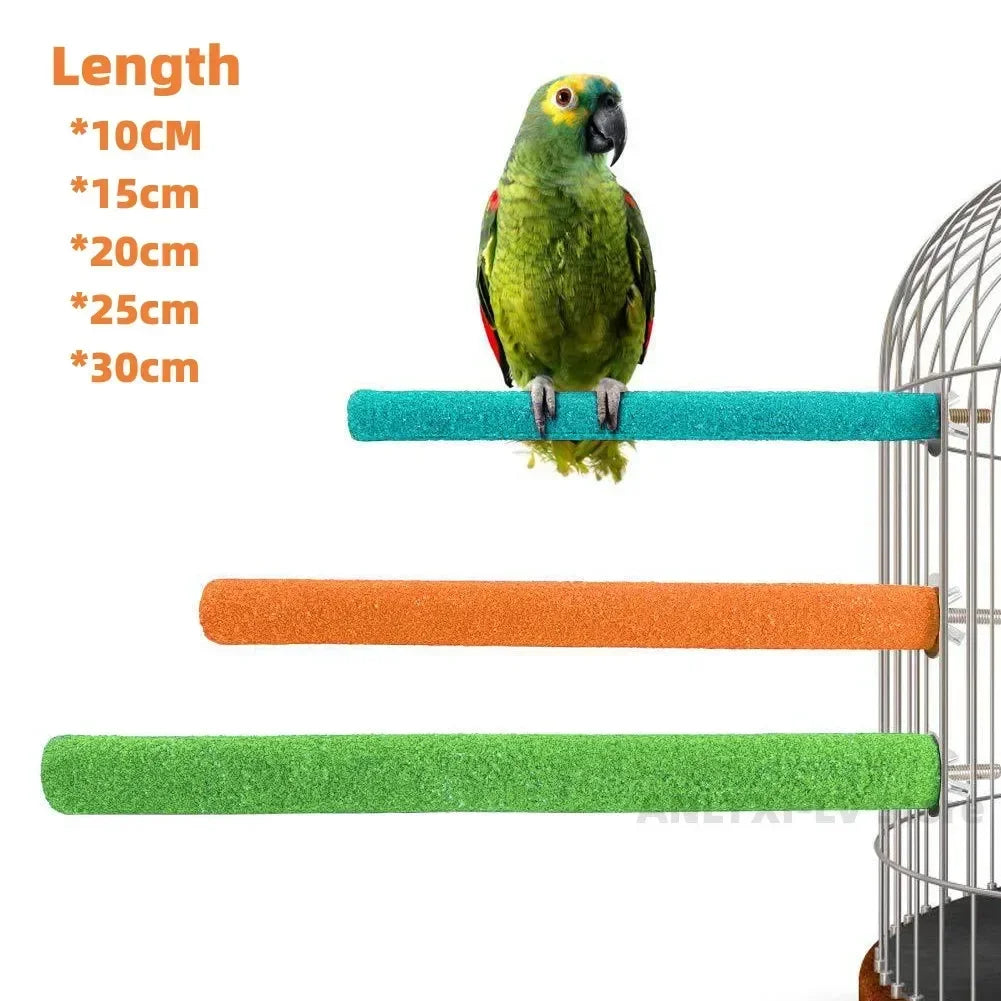 Natural Wooden Parrot Perch Stick – Non-Toxic Colored Sand Chewing & Claw Grinding Toy for Birds & Small Pets - Ditzy Petunia