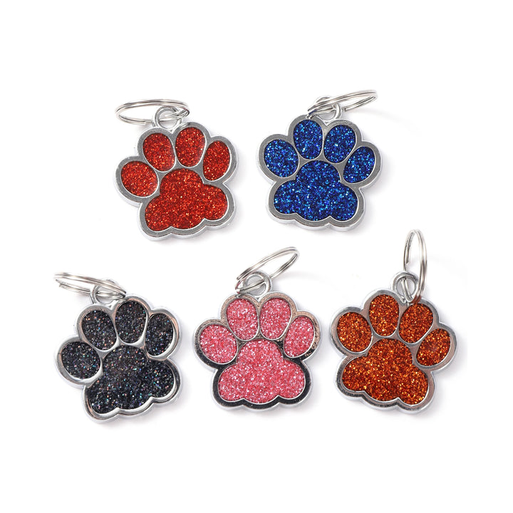 Custom Engraved Paw-Shaped Pet ID Tag – Reflective Glitter Name Tags for Dogs &amp; Cats - Ditzy Petunia