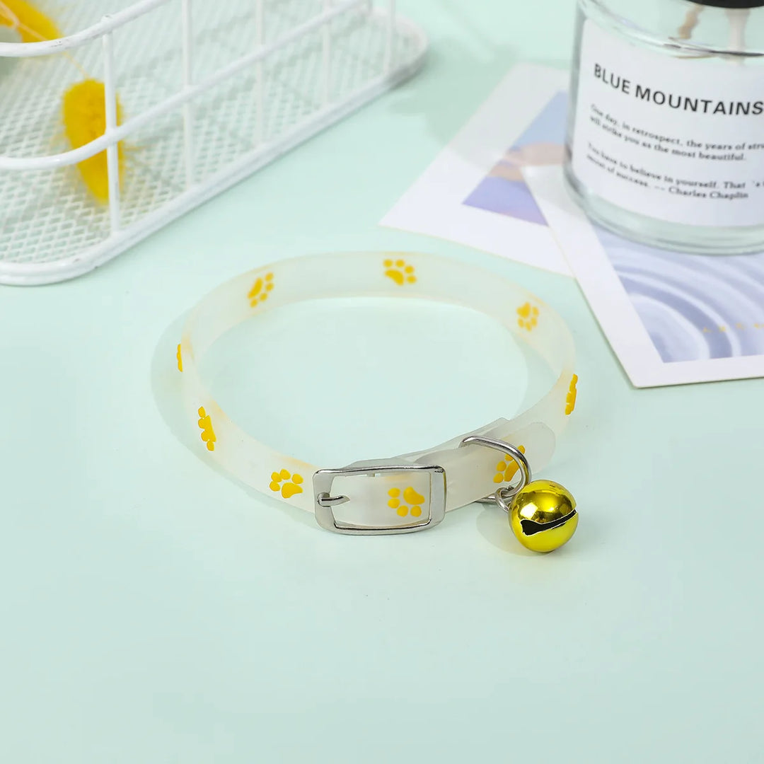 Reflective &amp; Luminous Silicone Cat Collar with Bell – Anti-Loss Fluorescent Cat Accessories - Ditzy Petunia