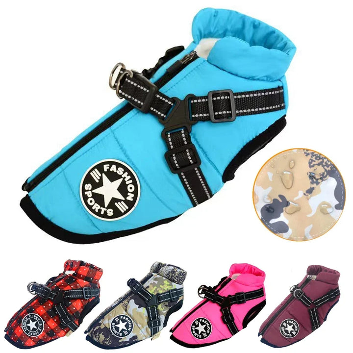 Waterproof Dog Jacket with Harness - Winter Warm Coat for Small to Large Dogs Ditzy Petunia