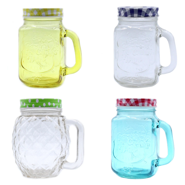 Funky Mason Jar Collection – Retro Glass Jars with Lids (450ml, 5 Styles) - Ditzy Petunia