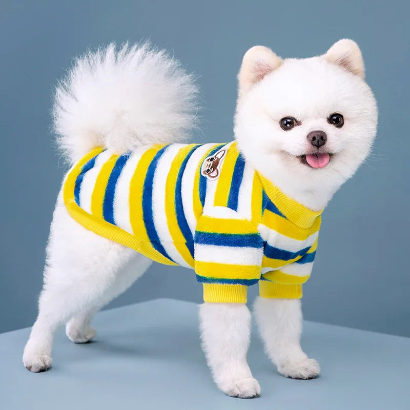 Rainbow Striped Dog Clothes - Warm Fleece Vest Shirt for Small Dogs &amp; Cats, Winter Apparel - Ditzy Petunia