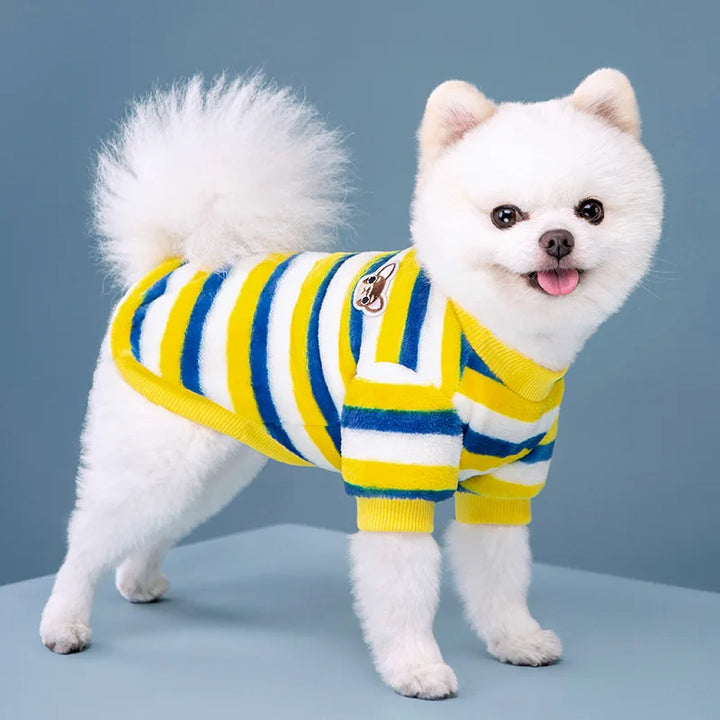 Rainbow Striped Dog Clothes - Warm Fleece Vest Shirt for Small Dogs &amp; Cats, Winter Apparel - Ditzy Petunia