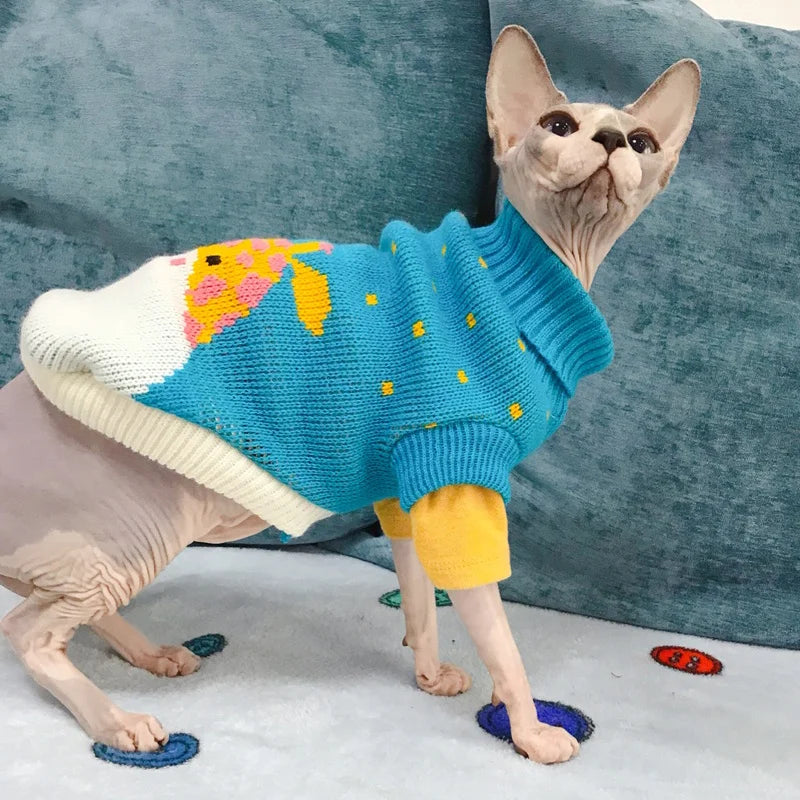 Lovely Pet Cat Sweater - Warm & Stylish Wool Sweater for Cats - Cartoon Design in Multiple Sizes Ditzy Petunia