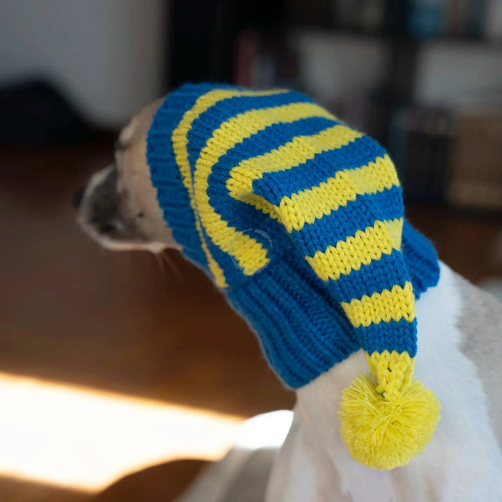 Whippet-Iggy Warm Knitted Pet Hat - Striped Italian Greyhound Winter Hat Ditzy Petunia